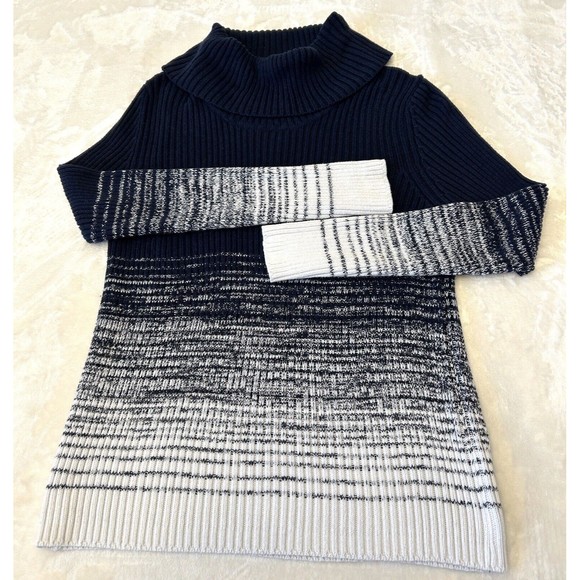 Chico's Women Cable Knit Cowel Neck Sweater Size 2 Large Blue Cotton Blend - Picture 1 of 6